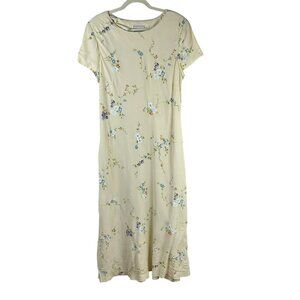 NEW Vintage 90s Karin Stevens Floral Maxi Dress Women 16 Yellow Cottagecore